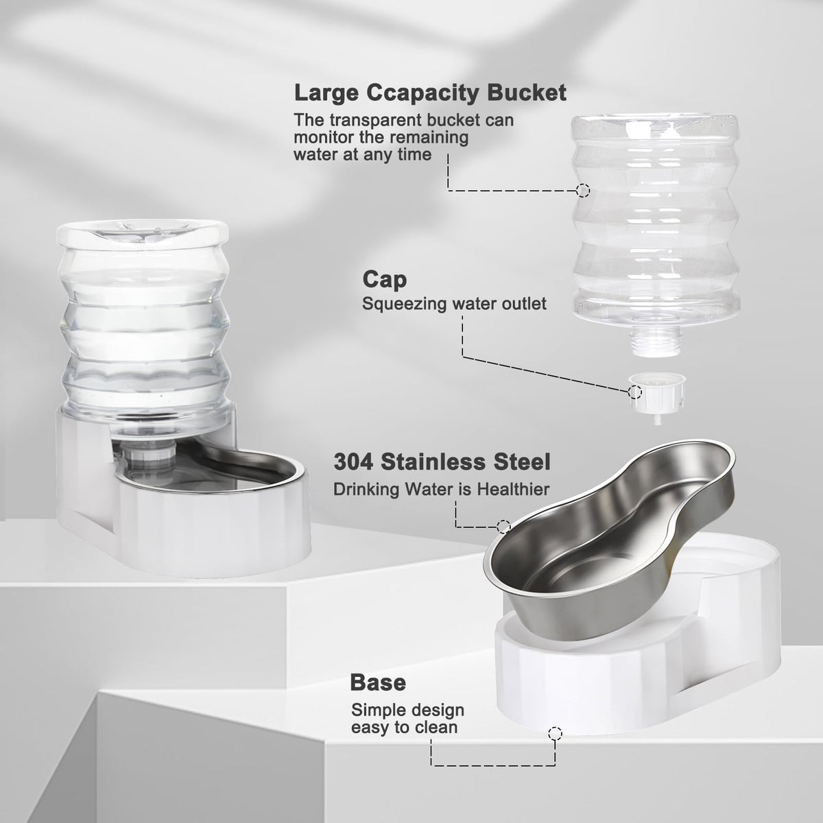 RIZZARI 4L Gravity Cat Water Dispenser:Spill Resistant for Apartments