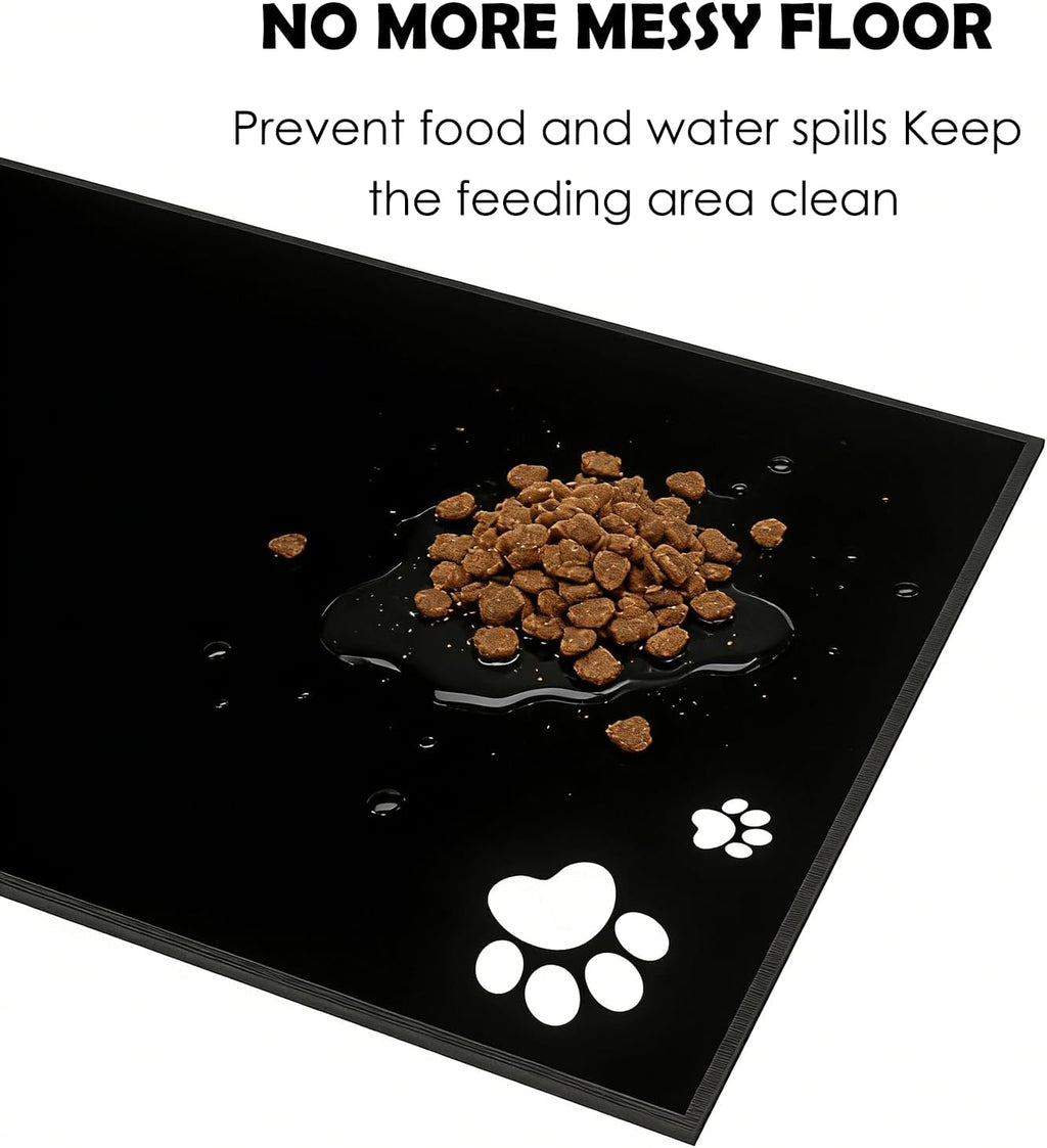 Elevated Cat Bowls with Splash Proof Mat for Kitten Puppy, 10° Tilted Raised Cat Bowl Stand Anti-Vomiting, 2 Wide Shallow Stainless Steel Bowls, Whisker Friendly, 3.5" Tall