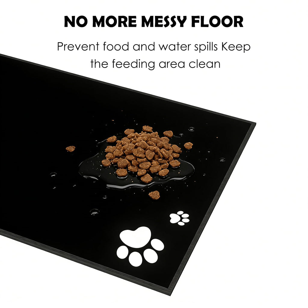 Elevated Cat Bowls with Splash Proof Mat for Kitten Puppy, 10° Tilted Raised Cat Bowl Stand Anti-Vomiting, 2 Wide Shallow Stainless Steel Bowls, Whisker Friendly, 3.5" Tall