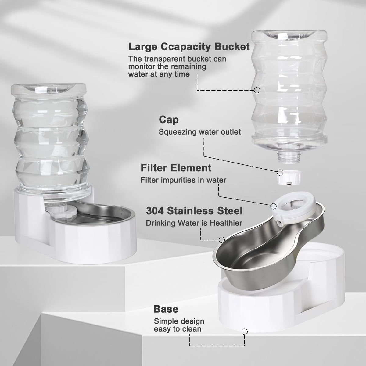 RIZZARI 4L Gravity Cat Water Dispenser:Spill Resistant for Apartments