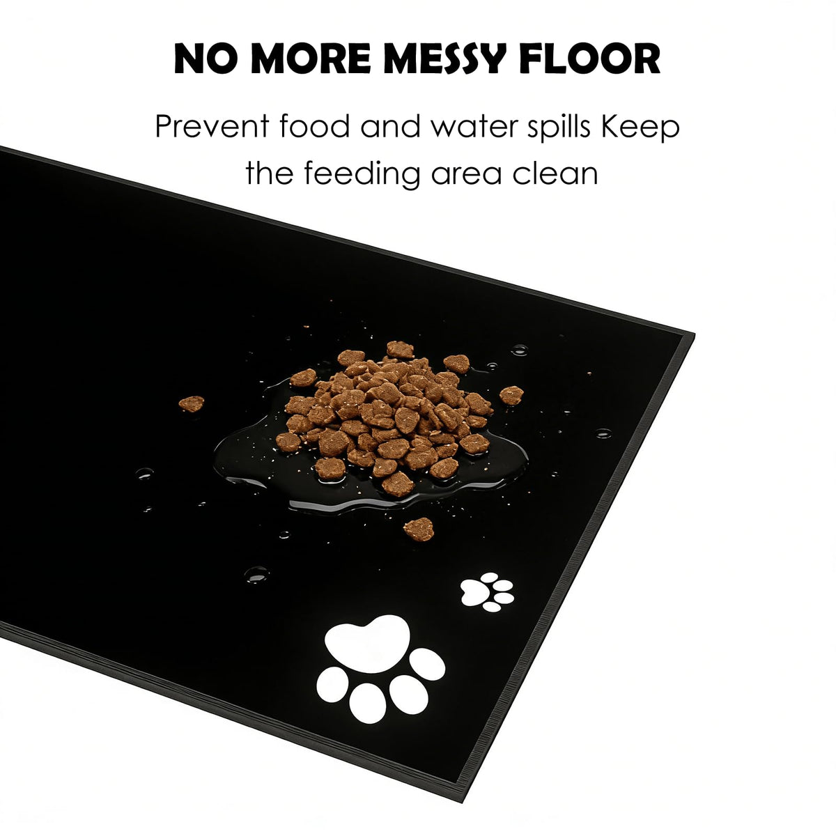 Elevated Cat Bowls with Splash Proof Mat for Kitten Puppy, 10° Tilted Raised Cat Bowl Stand Anti-Vomiting, 2 Wide Shallow Stainless Steel Bowls, Whisker Friendly, 3.5" Tall