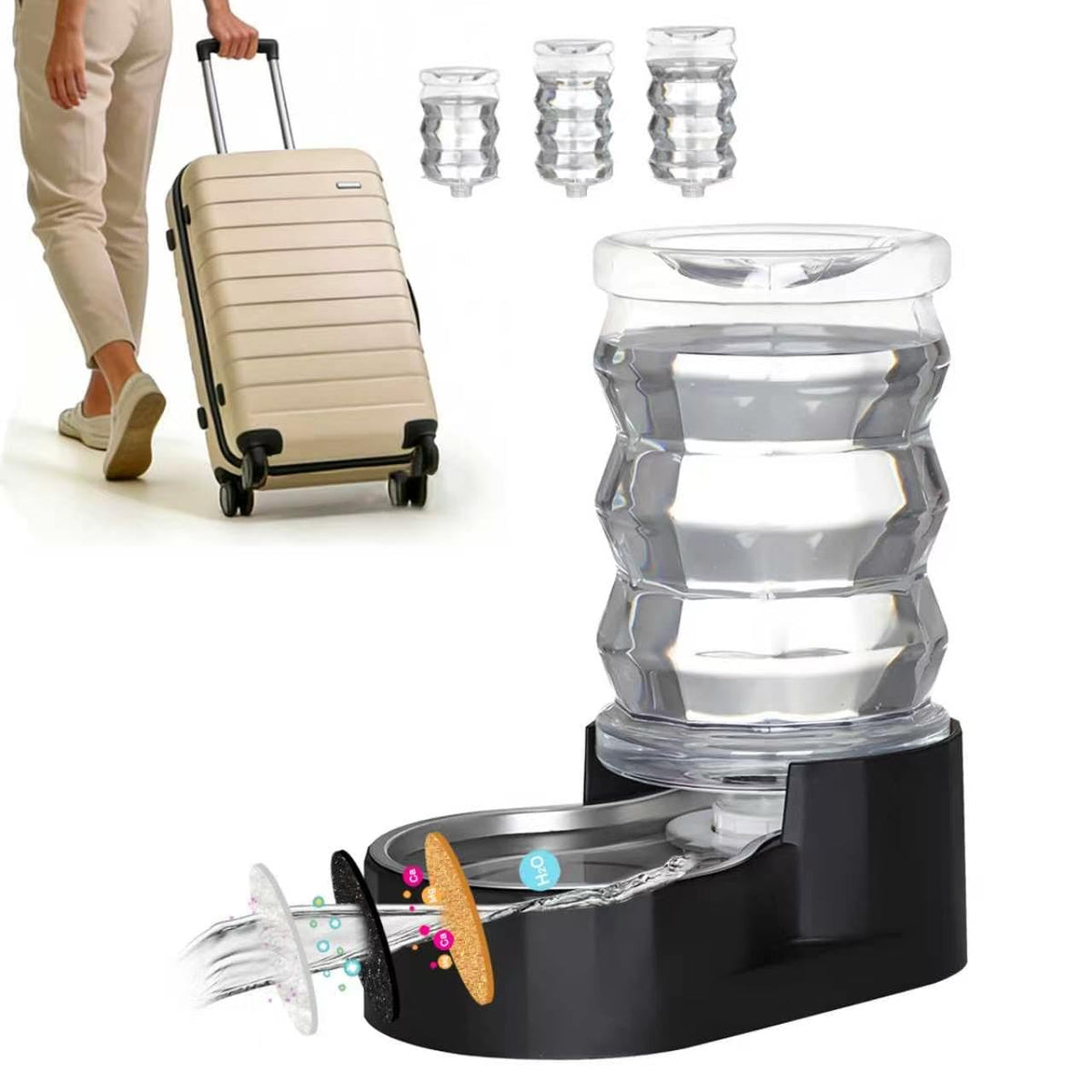 RIZZARI 4L Gravity Cat Water Dispenser:Spill Resistant for Apartments