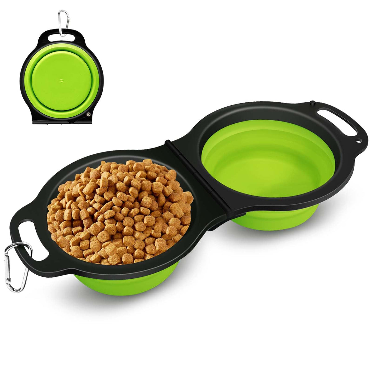 Collapsible Silicone Cat and Dog Travel Bowls,2 in 1 Foldable Pet Feeding and Watering Dish for Walking Camping Hiking with Carabiner (Rose Red)