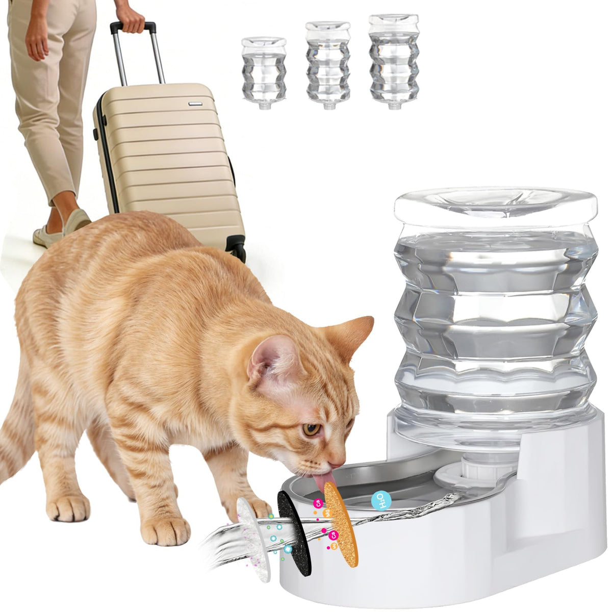 RIZZARI 4L Gravity Cat Water Dispenser:Spill Resistant for Apartments