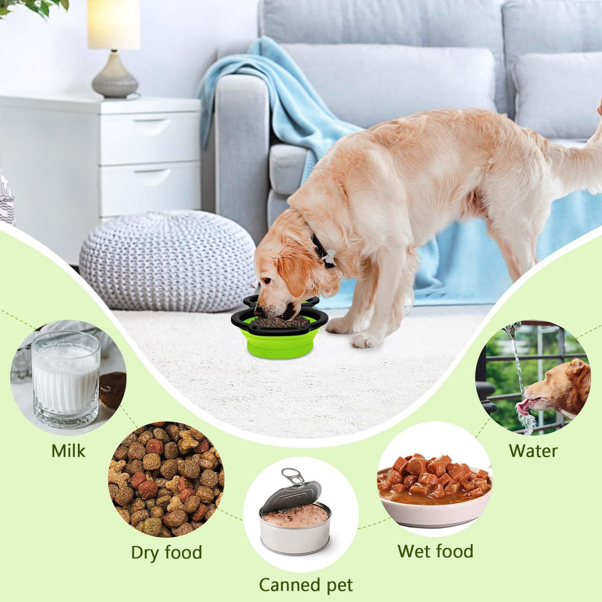 Collapsible Silicone Cat and Dog Travel Bowls,2 in 1 Foldable Pet Feeding and Watering Dish for Walking Camping Hiking with Carabiner (Rose Red)