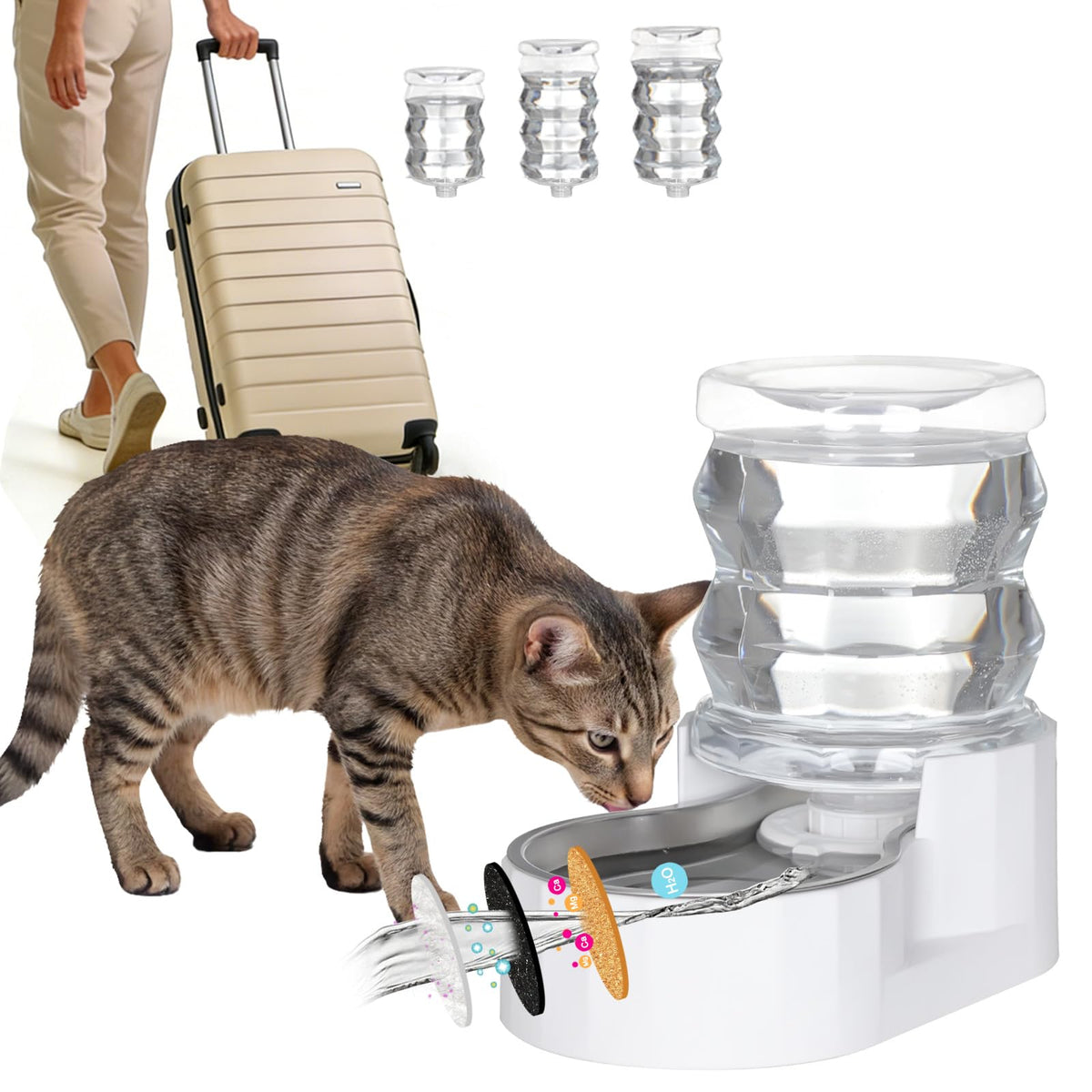 RIZZARI 4L Gravity Cat Water Dispenser:Spill Resistant for Apartments