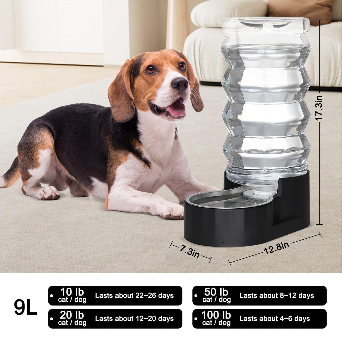 RIZZARI 4L Gravity Cat Water Dispenser:Spill Resistant for Apartments