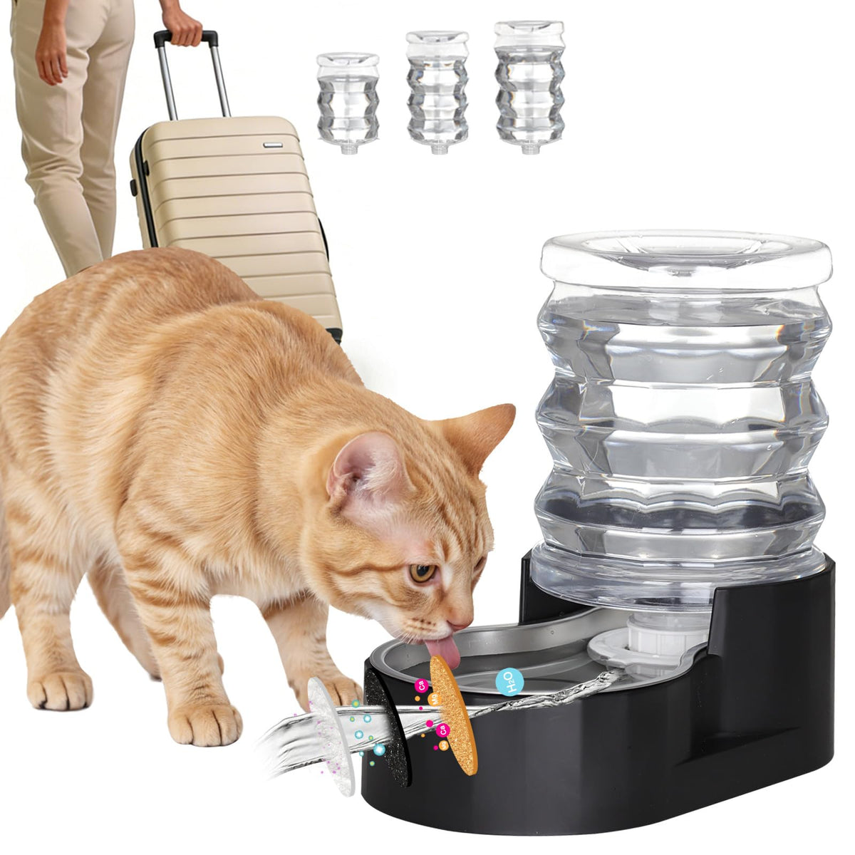 RIZZARI 4L Gravity Cat Water Dispenser:Spill Resistant for Apartments