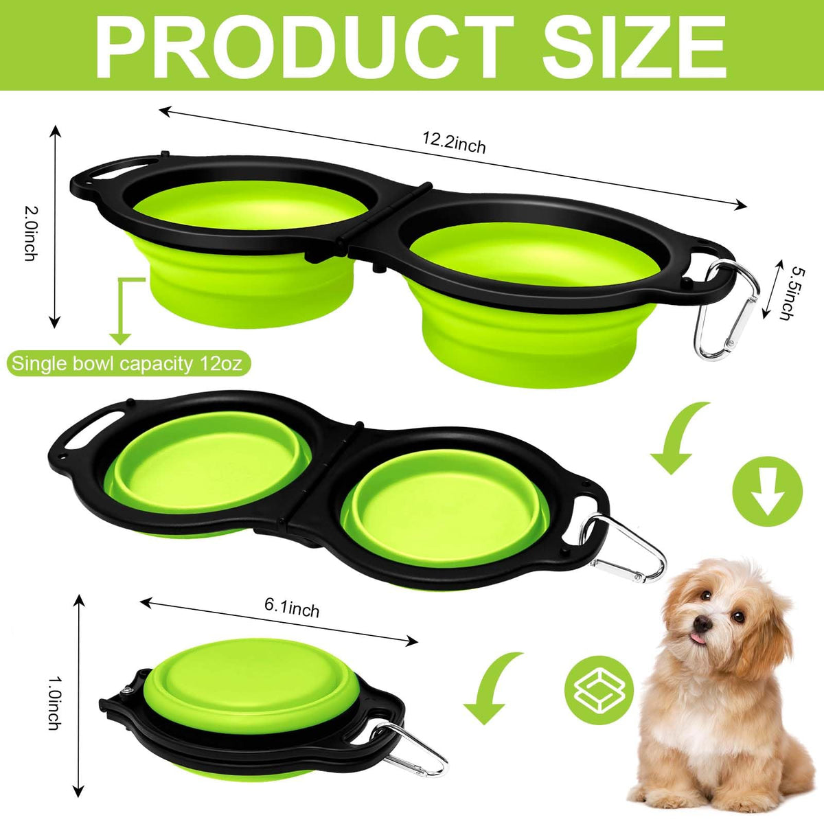 Collapsible Silicone Cat and Dog Travel Bowls,2 in 1 Foldable Pet Feeding and Watering Dish for Walking Camping Hiking with Carabiner (Rose Red)