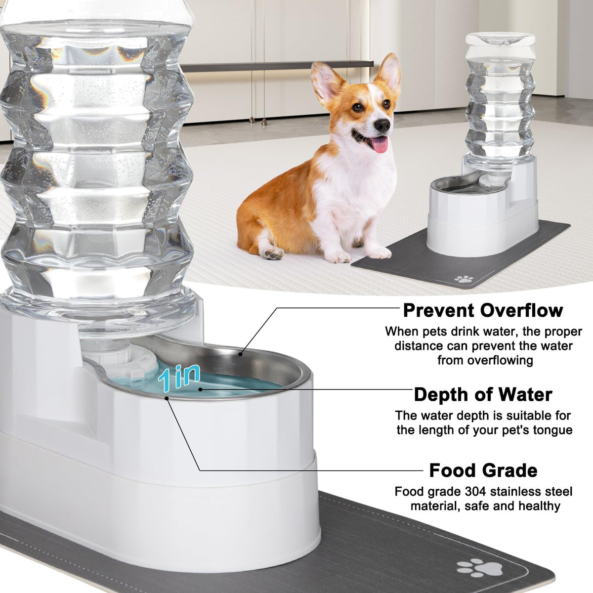RIZZARI 4L Gravity Cat Water Dispenser:Spill Resistant for Apartments