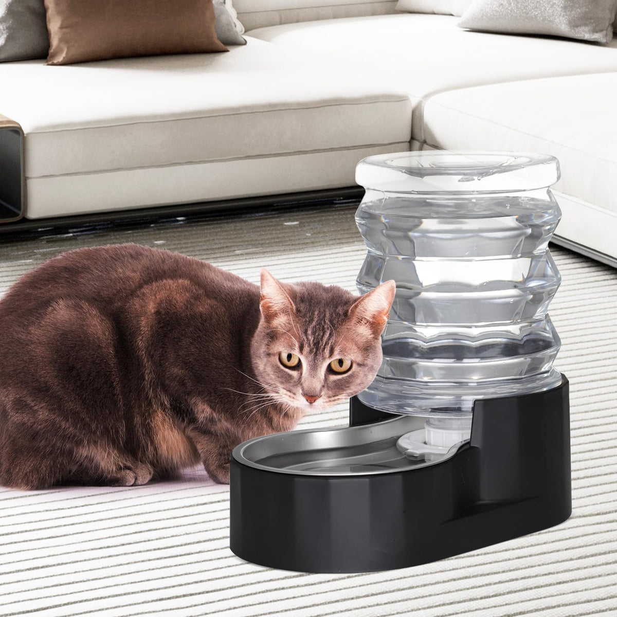 RIZZARI 4L Gravity Cat Water Dispenser:Spill Resistant for Apartments
