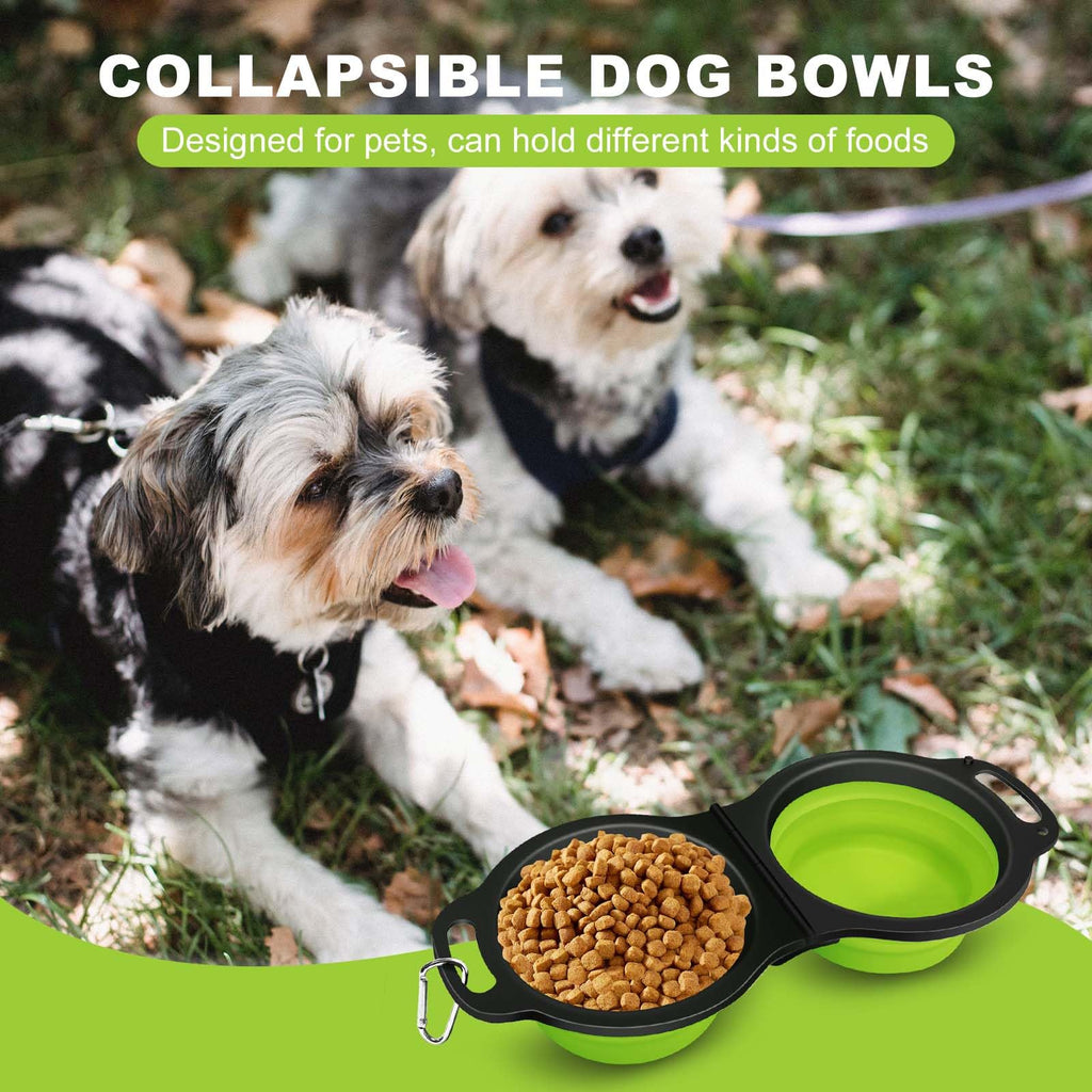 Collapsible Silicone Cat and Dog Travel Bowls,2 in 1 Foldable Pet Feeding and Watering Dish for Walking Camping Hiking with Carabiner (Rose Red)