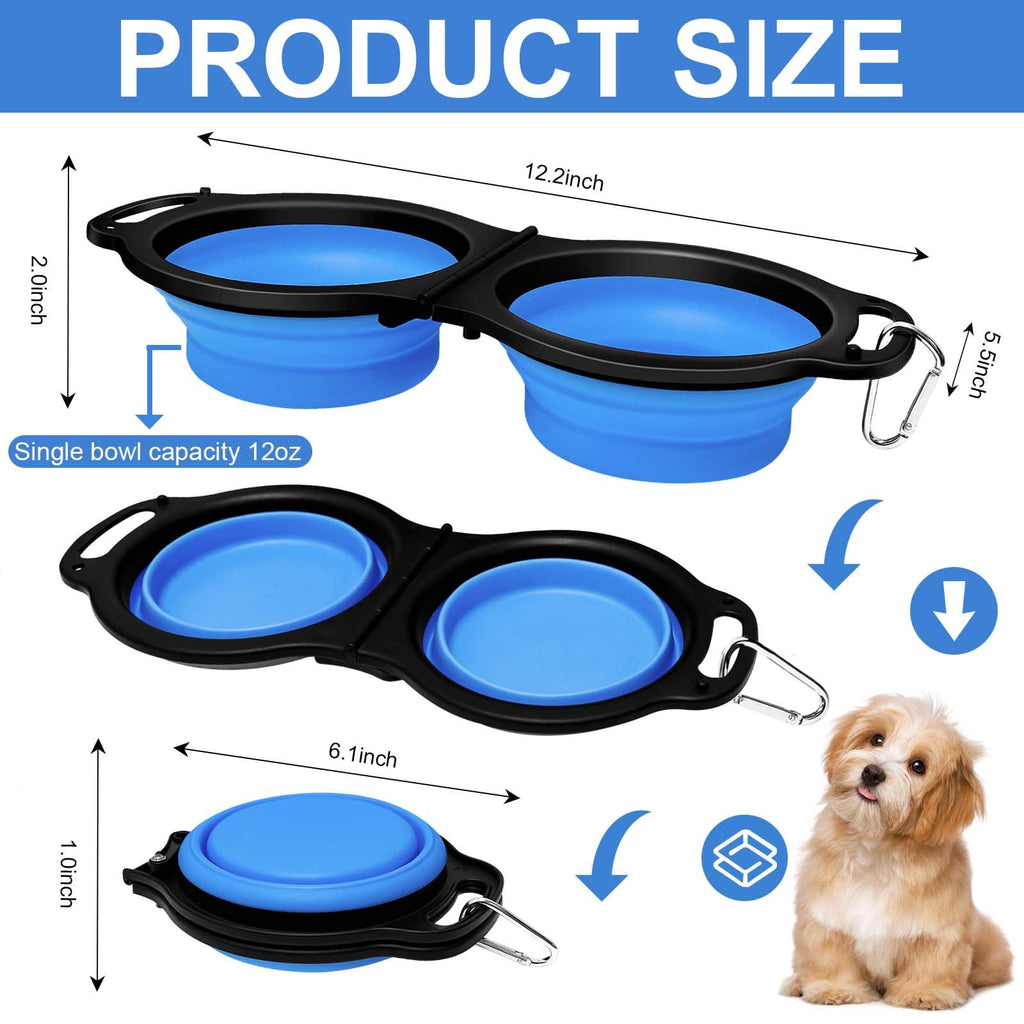 Collapsible Silicone Cat and Dog Travel Bowls,2 in 1 Foldable Pet Feeding and Watering Dish for Walking Camping Hiking with Carabiner (Rose Red)