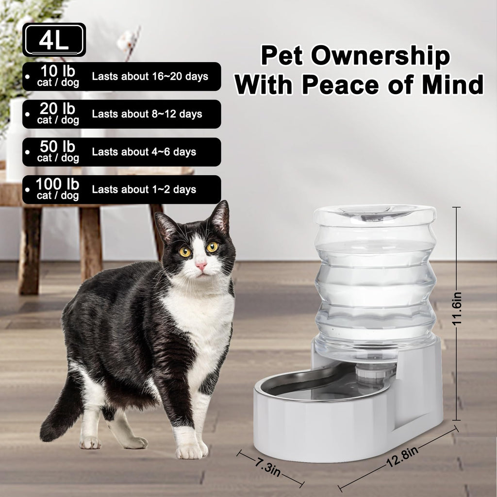 RIZZARI 4L Gravity Cat Water Dispenser:Spill Resistant for Apartments