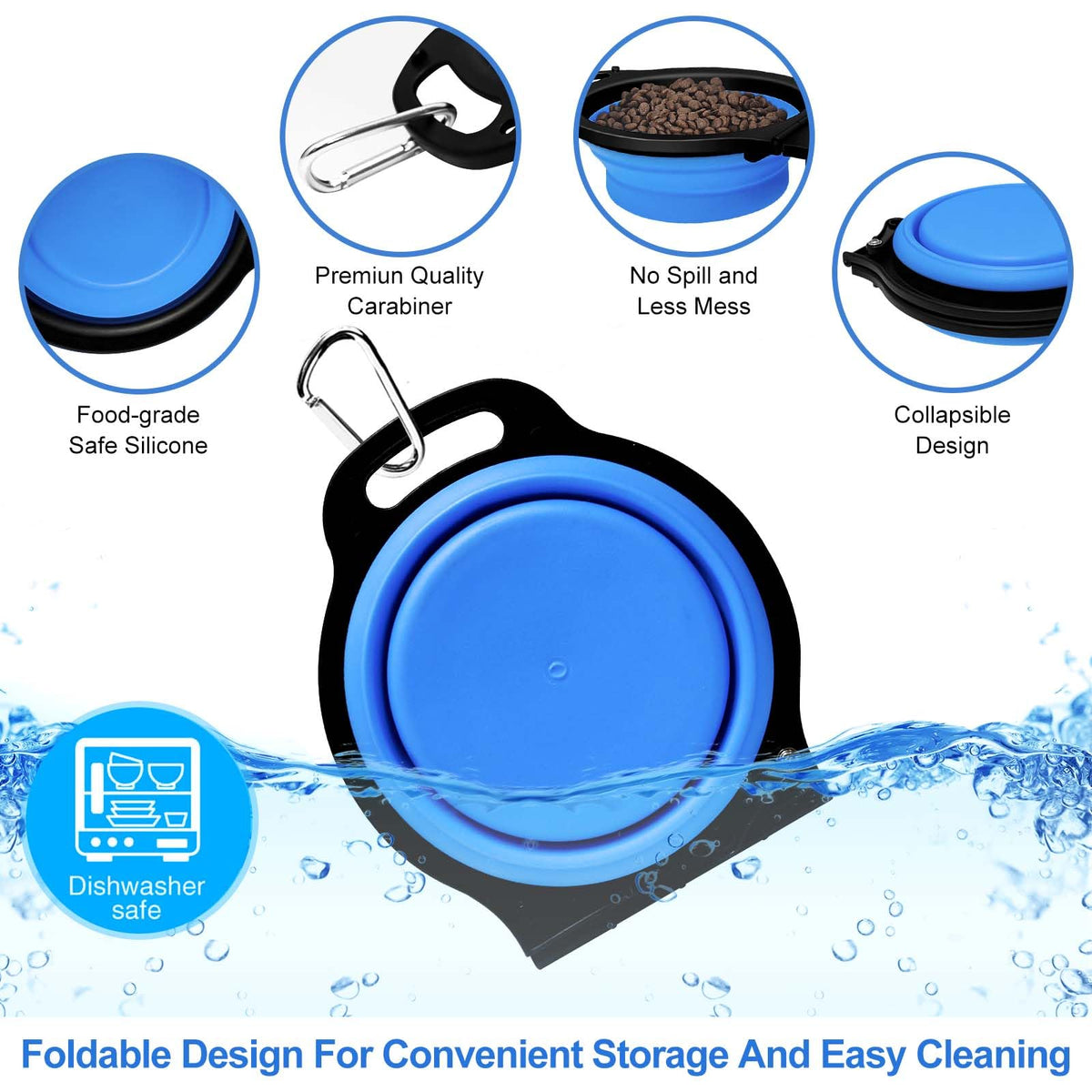 Collapsible Silicone Cat and Dog Travel Bowls,2 in 1 Foldable Pet Feeding and Watering Dish for Walking Camping Hiking with Carabiner (Rose Red)