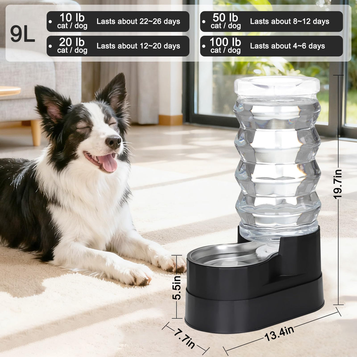 RIZZARI 4L Gravity Cat Water Dispenser:Spill Resistant for Apartments