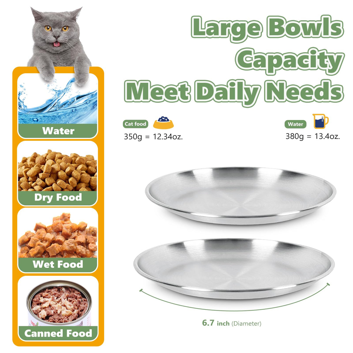 4-Pack Stainless Steel Cat Food Bowls, Whisker-Friendly Plates