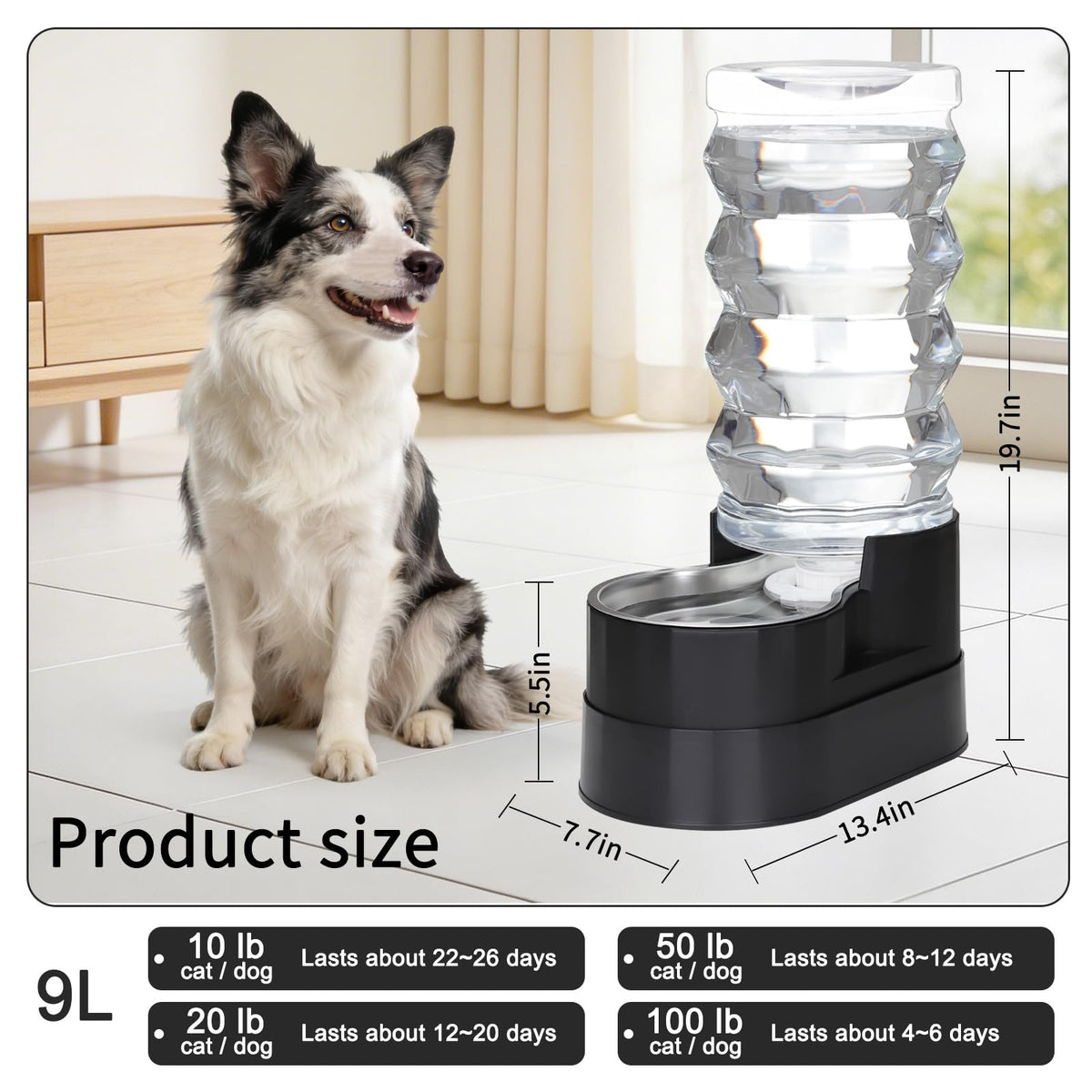 RIZZARI 4L Gravity Cat Water Dispenser:Spill Resistant for Apartments