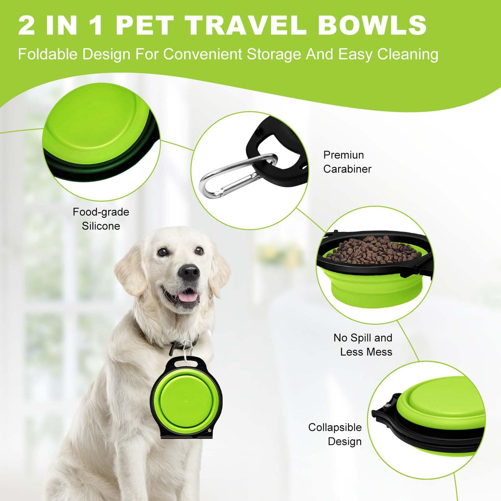 Collapsible Silicone Cat and Dog Travel Bowls,2 in 1 Foldable Pet Feeding and Watering Dish for Walking Camping Hiking with Carabiner (Rose Red)
