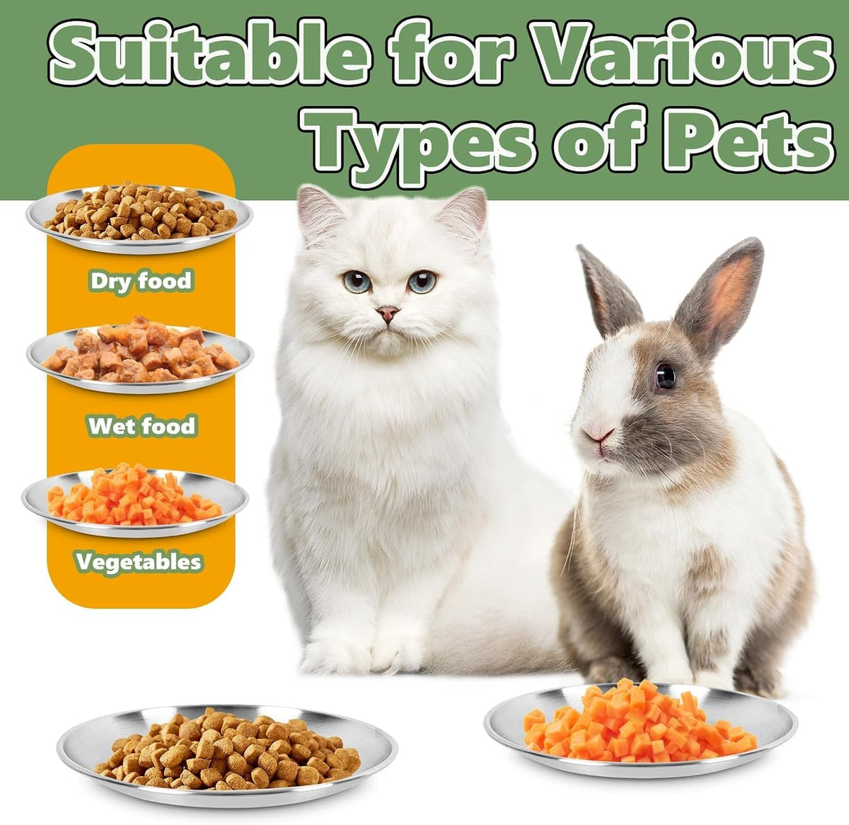 4-Pack Stainless Steel Cat Food Bowls, Whisker-Friendly Plates