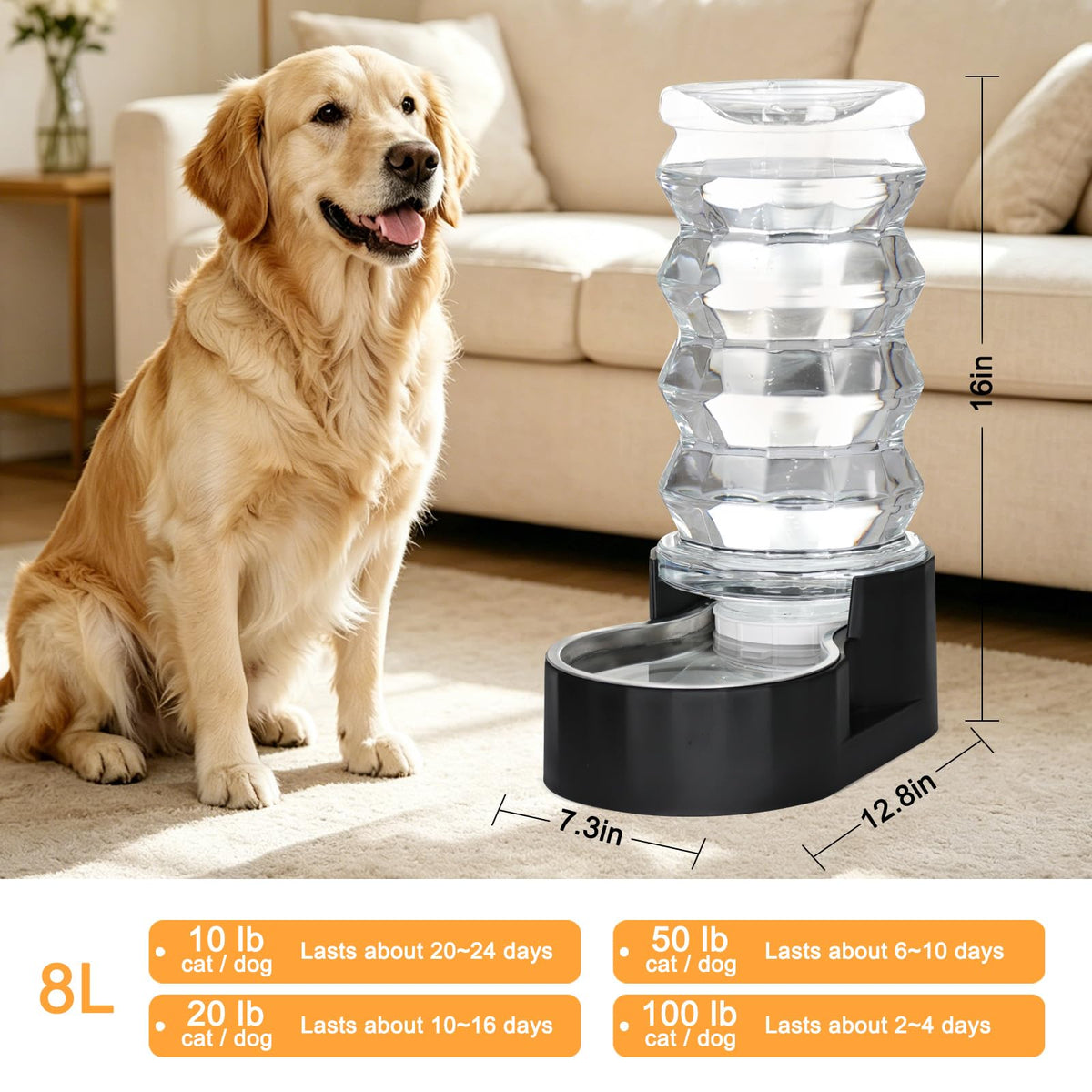 RIZZARI 4L Gravity Cat Water Dispenser:Spill Resistant for Apartments