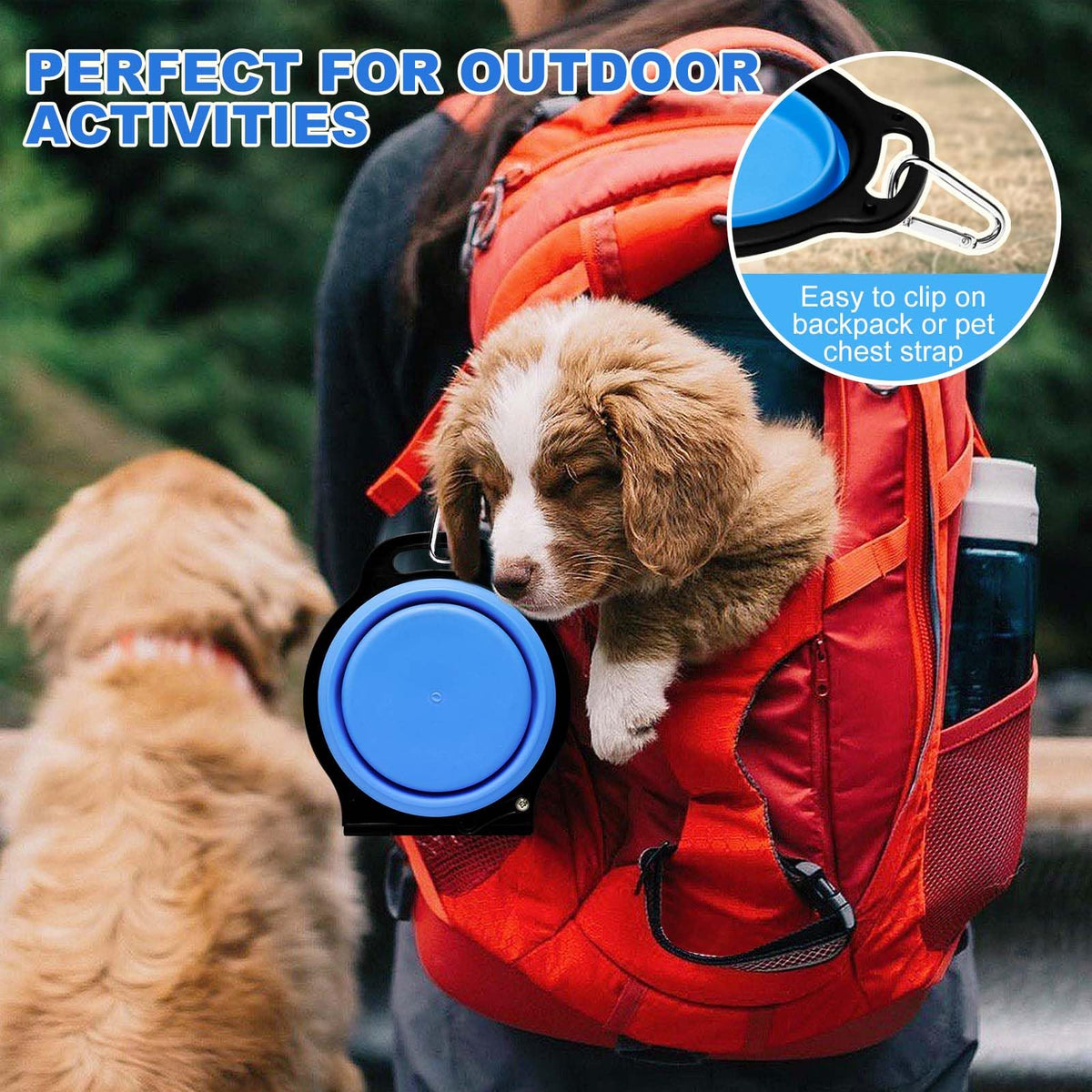 Collapsible Silicone Cat and Dog Travel Bowls,2 in 1 Foldable Pet Feeding and Watering Dish for Walking Camping Hiking with Carabiner (Rose Red)