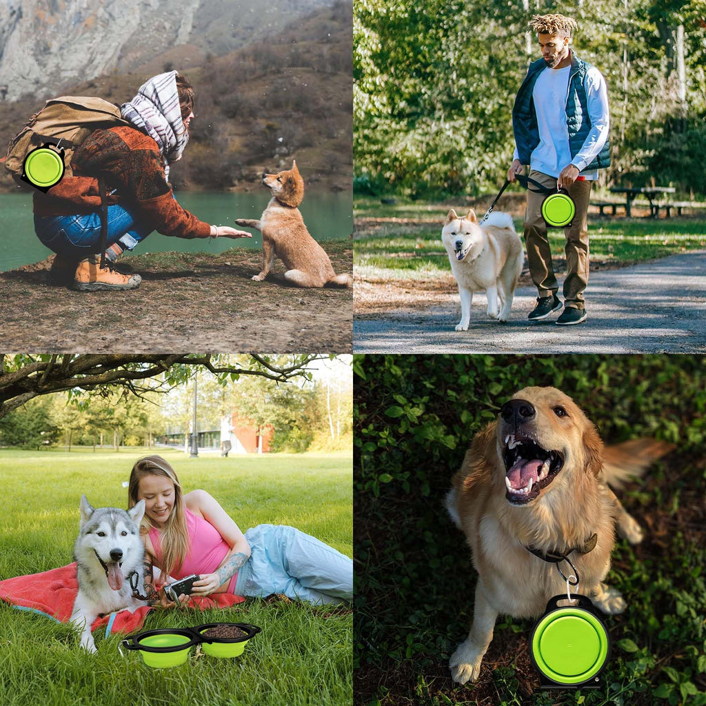 Collapsible Silicone Cat and Dog Travel Bowls,2 in 1 Foldable Pet Feeding and Watering Dish for Walking Camping Hiking with Carabiner (Rose Red)